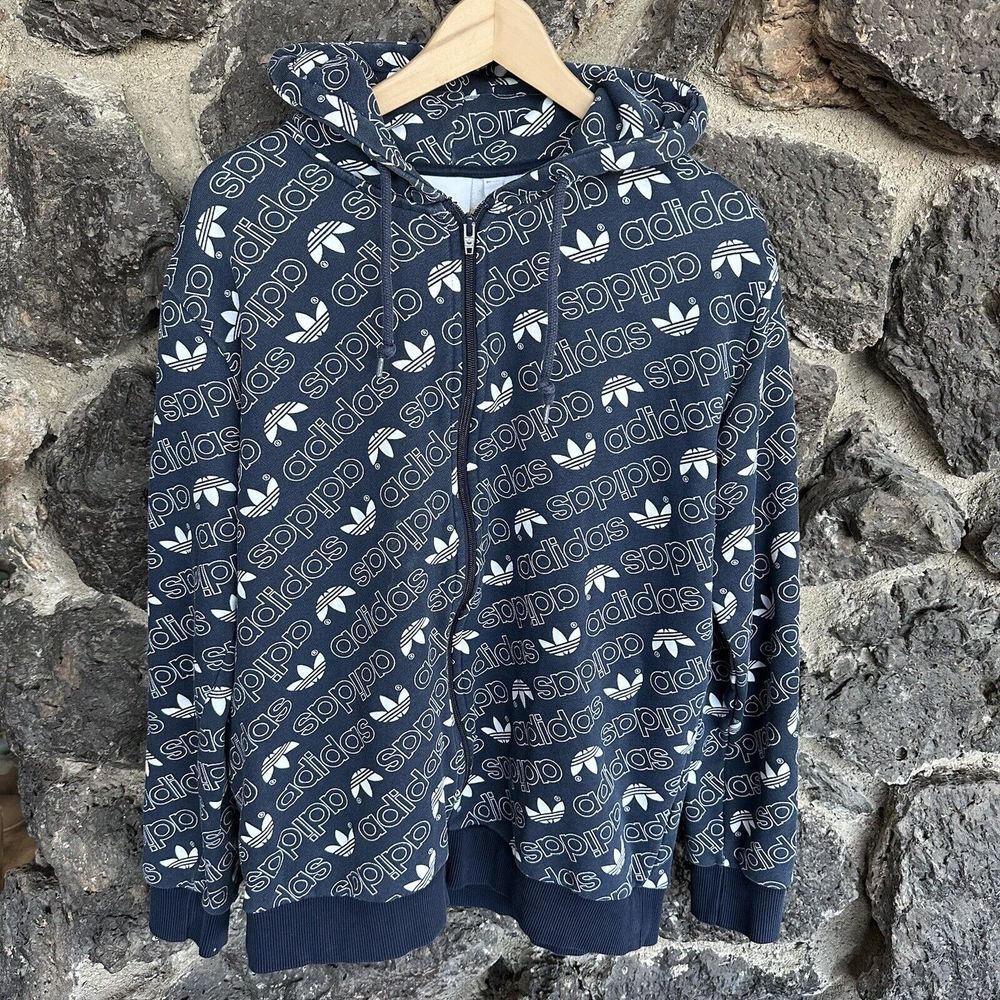 New Men Adidas Originals M Monogram Print  Jacket  Blue Hoodie